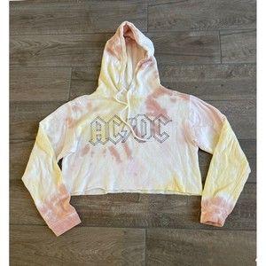 AC/DC High Voltage Thunder Bolt Women’s Small Tie Dye Crop Hoodie Pullover